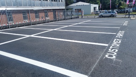 Car parking bays with white lines